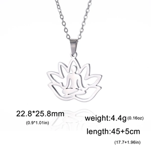 Hollow lotus meditation pendant necklace in silver finish with adjustable chain