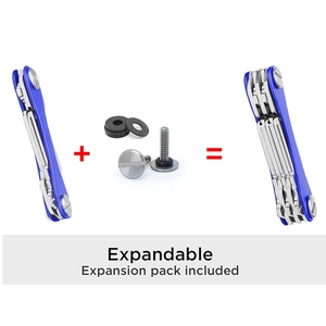 Blue metal key organizer with expansion pack showing assembly for increased capacity