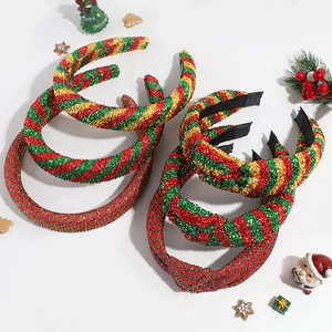 Set of 6 Christmas knotted headbands in red, green, and gold sequins for festive hair styling