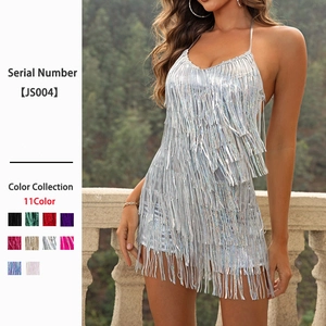 Women Romper Halter Backless Sequin Fringe Sleeveless Sparkly Layered Tassel Clubwear Party Nightclub Bodysuit