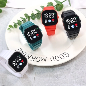 Digital LED Watch Square Face Astronaut Pattern Silicone Strap Fashion Sport For Students Kids