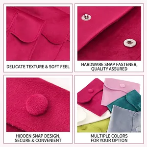 Soft velvet jewelry pouch with snap button closure for rings and necklaces