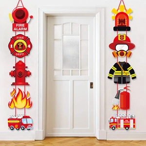 Firefighter Theme Birthday Party Door Hangers Cardboard Hanging Banner Decorations For Kids Room Entryway