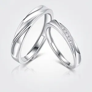 925 Sterling Silver Lovers Rings Twisted Wave Adjustable Open Design Moissanite Trendy Fashion Jewelry Gift