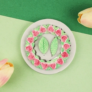 Silicone rose wreath and leaf frame mold for cake decoration and handmade chocolate soap