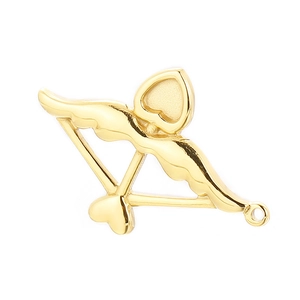 Detailed view of a golden Cupid arrow pendant with heart motifs and polished finish