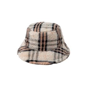 Cappello da pescatore invernale unisex in finta pelliccia con motivo scozzese in peluche