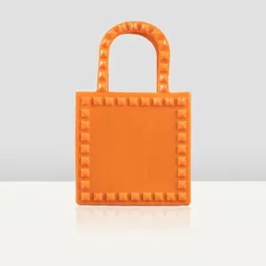 Women Mini PVC Jelly Handbag Rivet Studded Square Tote Bag Fashionable Waterproof Solid Color Trendy Purse