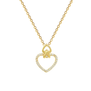 Elegant gold titanium steel necklace featuring a double heart pendant with sparkling crystals