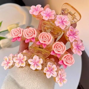 Sweet floral hair claw clips with 3D resin cherry blossoms and roses for girls