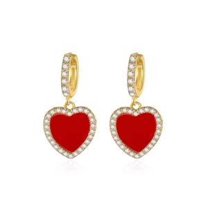 925 Sterling silver heart drop earrings with red agate and sparkling cubic zirconia