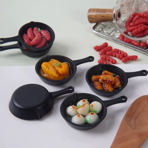 Miniature cooking pan models with realistic resin food charms for dollhouse accessories