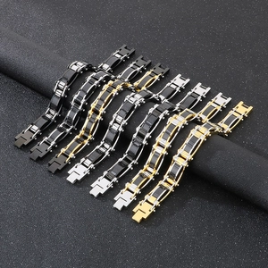 Hip hop mechanical stainless steel bracelets with carbon fiber inlay in various colors