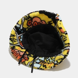 Bob en polaire jaune avec motifs de dessins animés, chapeau d'hiver en peluche de qualité