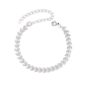 Silver leaf chain bracelet with detailed leaf charms and adjustable lobster clasp