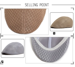 Detailed view of breathable mesh texture and thick inner sweatband on summer flat caps