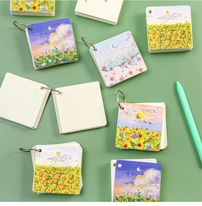 Artistic oil painting style loose-leaf notebook with floral covers and metal binder ring