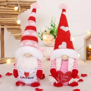 Valentine's Day Gnome Plush Faceless Doll Holding Heart Envelope Knitted Fabric Desktop Ornament Mother's Day Gift Home Decor