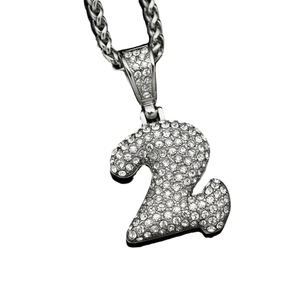Iced out number 2 bubble pendant necklace in 316 stainless steel with sparkling stones