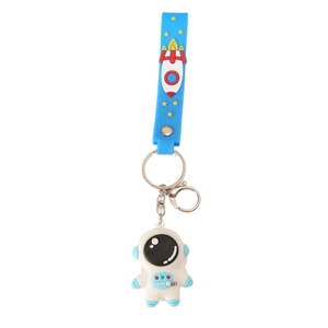 Porte-clés astronaute en silicone blanc et bleu avec dragonne à motifs de fusées et étoiles