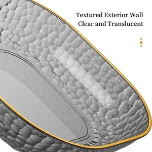 Thickened transparent PET bone dish with hammered texture and elegant gold rim design