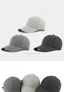 Detailed comparison of gray baseball caps in light, medium, and dark shades with six-panel design