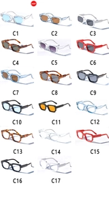 Detailed array showing 17 color options for retro thick rectangular frame sunglasses