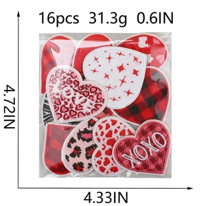 16-piece heart embroidery patches set with love patterns and patterns for Valentines