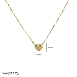Minimalist 18k gold heart pendant necklace with micro-pave white zircon stones