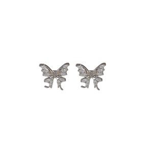 Silver butterfly ear clips with sparkling zircon stones for non-pierced ears
