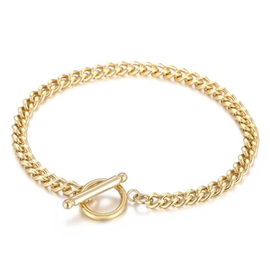 Bracelet chaîne gourmette classique en acier inoxydable doré avec fermoir à bascule tendance