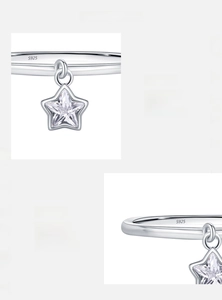 Makroaufnahme S925 Silberring mit Sternanhänger und einem hochwertigen 5A-Zirkon-Stein