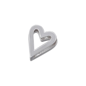 Detail of silver heart-shaped bead with pave-set cubic zirconia and hollow design