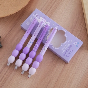 Set of 4 purple retractable gel pens with soft ergonomic grip and quick-dry ink technology