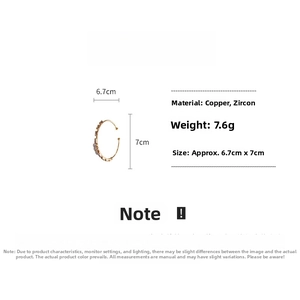 Detailed view showing dimensions and weight of 18K gold plated zircon open cuff bracelet