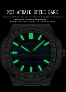 Close-up of diamond bezel men's watch featuring luminous hands and markers in the dark