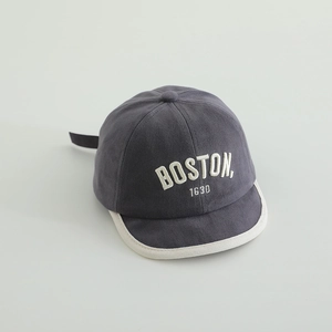 Infant soft brim baseball cap in dark gray cotton featuring BOSTON 1630 embroidery