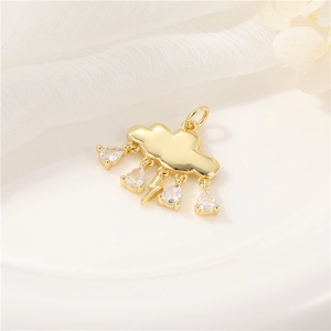 14K gold-filled cloud pendant with lightning and sparkling zircon raindrop charms