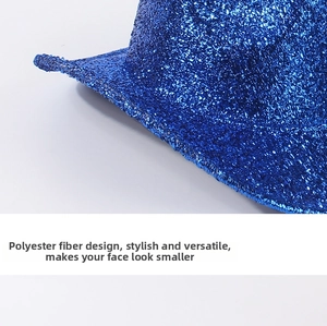 Macro shot of royal blue glitter texture on polyester party cowboy hat brim