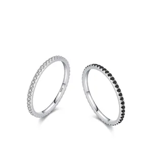 S925 sterling silver minimalist rings with black and white zircon pave setting