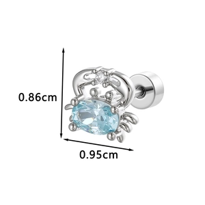 Light blue crab stud earring in titanium steel, dimensions 0.86cm by 0.95cm