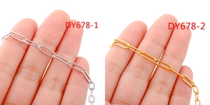 Detail view of gold and silver rectangle paperclip chains for DIY jewelry making