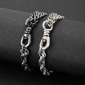 Industrial double Cuban link stainless steel bracelet with carabiner clasp in silver and black