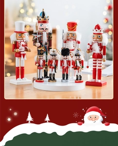 Classic wooden nutcracker soldier set with red and gold details for Christmas decor