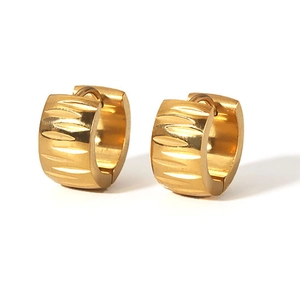 18K gold plated wide band stainless steel hoop earrings with unique striped texture finish