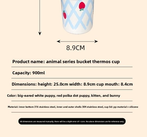 Detail specifications for 900ML stainless steel water bottle with 316 steel interior