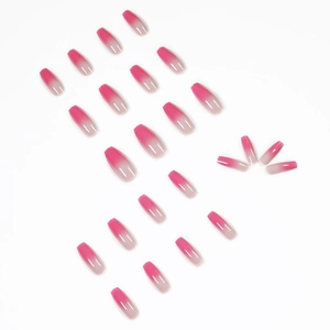 24-piece berry pink gradient long coffin press-on nails with ombre ballerina design