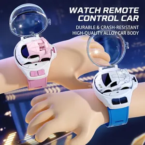 Mini alloy remote control watch car toy with transparent flip cover for boys and girls