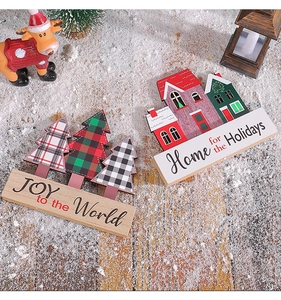 Festive wooden Christmas tabletop house and tree ornaments with micro landscape snow scene