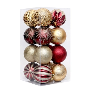 Lot de 16 boules de Noël festives dorées et rouges avec diverses textures décoratives